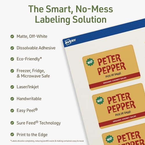 Avery Dissolvable Rectangle Labels, Sure Feed Technology, 2" x 3", Matte White, Print-to-The-Edge, Laser/Inkjet Printable, 200 Labels Total - style: 200 labels
