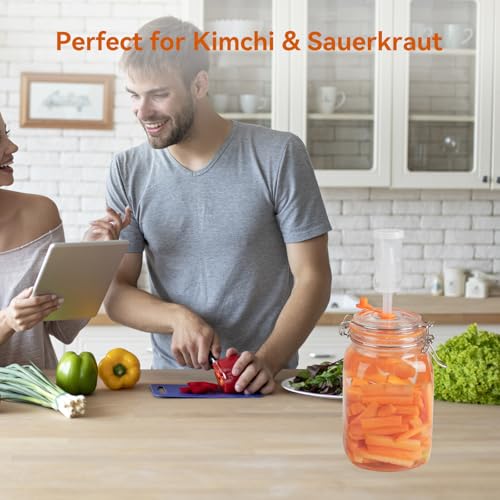 50 Oz Glass Fermentation Jars Kit - 2 Pack Kimchi Wide Mouth Fermenting Container with Airlocks, Sauerkraut Fermenter Making Set for Pickling Canning Sauce, Includes Recipes - size: 2 Pack 50 Oz