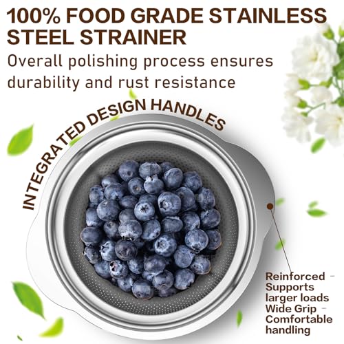 Stainless Steel Colander for Kitchen, 5 Quarts Stainless Steel Strainer, Pasta Strainer for Spaghetti Fruits Vegetables Cooking Food, Large Capacity with Handle Kitchen Food Strainer Basket - 1 Pack - size: 5QT