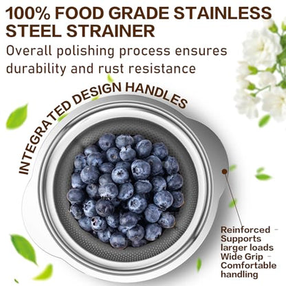 Colander, Strainer Bowl, Stainless Steel Colander, Rice Washing Bowl, Pasta Strainer & Vegetable Washer, Kitchen Strainer with Mixing Bowl for Draining, Food Prep, Dishwasher Safe, 5QT - size: 5+5QT Bowl