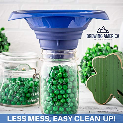 Kitchen Canning Funnel – Collapsible Silicone Food Funnel for Wide Mouth and Regular Mason Jars – Flexible Use for Coffee, Liquid, Jam, Cooking, Baking, Crafts - Blue - color: Blue