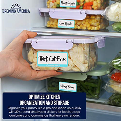 Dissolvable Food Labels for Food Containers - 250qty Made in USA - 1x2 Inches - Wash-Off Labels for Meal Prep, Pantry, Freezer and Mason Jars – No Scrubbing, No Residue - Teal - color: Teal