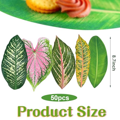 Kisston 50 Pcs Charcuterie Board Parchment Paper Tropical Leaves 8.7 Inch Paper Leaves for Cheese Board Double Sided Tropical Parchment for Holiday Party Decorations Table Food Serving