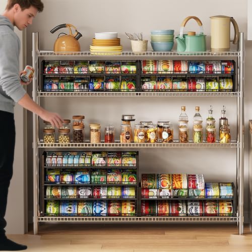 2-Pack Stackable Can Organizer for Pantry Shelf, Adjustable Extra-Long Rolling Can Rack for Kitchen Cupboard Storage, Sturdy Standing Can Holder for Canned Food Goods Soda up to 100, 2 Tier, Black - style: Length(30'' W)-2 Pack