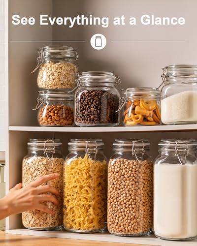 OneDream 78oz Glass Jars with Airtight Lid, 3 Pack Large Glass Storage Jars, Square Canisters for Pantry, Wide Mouth Glass Food Storage Containers for Flour, Sugar, Cereal, Pasta