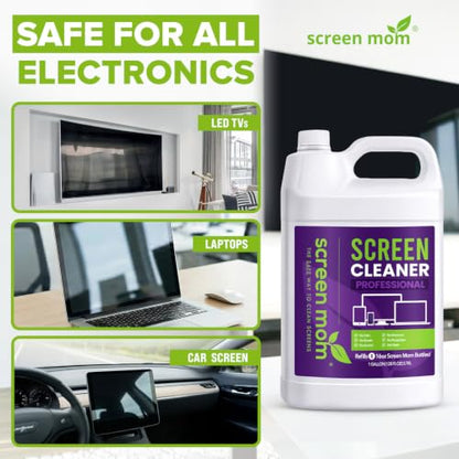 Screen Mom Screen Cleaner Refill with Dispensing Tap, 1-Gallon for Screen Cleaner Spray and Wipe for TV, Computer, Phone, iPad, Car Screen Cleaning Kit Electronic Cleaner Spray - size: 128 Fl Oz (Pack of 1)