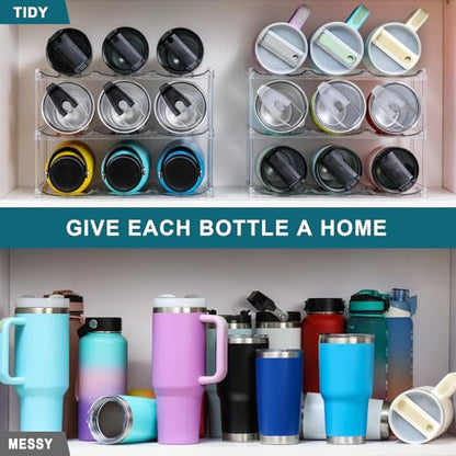 LARGER Compartment - Stackable Water Bottle Organizer Holder - for Stanley & Others' Large Tumbler - Clear Wine Rack, Cup Bottle Holder for Cabinet Home Countertop Fridge Pantry Shelf, 3 Tier Hold 9 - size: 3 Tier - Hold 9