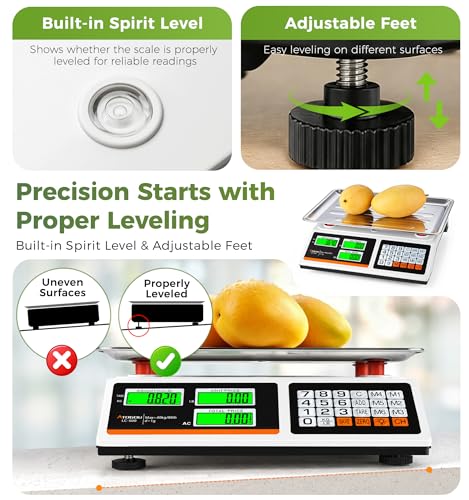 Atogou 1g Resolution Price Computing Scale with Dual-Sided Display, 88lb Commercial Food Kitchen Scale with Preset Price Keys, Plug-in or rechargeable,for Produce, Farmers Markets, Meat(Not for Trade)