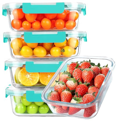 KOMUEE 30 oz 5 Pack Glass Meal Prep Containers, Glass Storage Containers with Lids - Dishwahser, Microwave, Oven and Freezer Safe, Green - color: Green