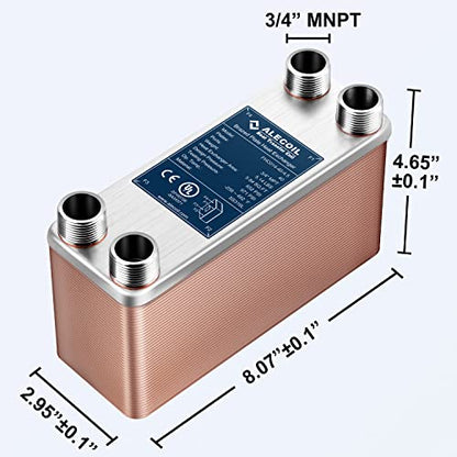 3"x8"-40 Plates Heat Exchanger with 3/4" MPT Port Water to Water 316L Stainless Steel Brazed Plate Heat Exchanger for Water Heating, Floor Heating, Industrial and Commercial Refrigeration - size: 3"X8"-40P