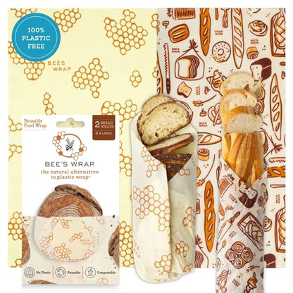Bee's Wrap Beeswax Wraps for Bread - 2 Pack Beeswax Bread Wrap for Sourdough & Bread Storage - Plastic Free Made in USA Reusable Natural Food Wrap - Bakery Lane & Honeycomb - color: Bakery Lane + Honeycomb
