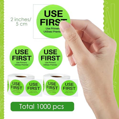 Epakh 1000 Pcs 2 Inch Use First Stickers Food Service Inventory Control Labels for Restaurant Permanent Adhesive Food Labels Circle Dot Paper (Green) - color: Green