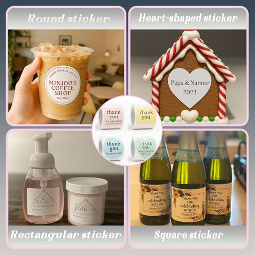 30-1000 Custom Stickers Personalized Labels on Roll, Customized Waterproof Stickers with Any Image Logo and Text. Custom Sticker for Business Logo Thank You Labels-Multi Shapes, Sizes, Backgrounds
