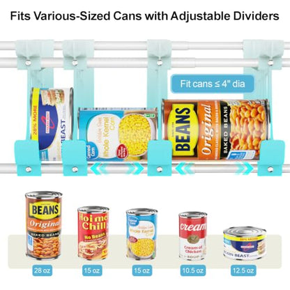 iSPECLE Pantry Can Organizer - Auto-Rolling, Expandable, Holds 120 Cans | White, Stackable For Walk-in Deep Pantry Shelve, Adjustable Width for Food Cans, Sturdy Metal Frame, Easy Access & Restocking - color: 120 Cans, White