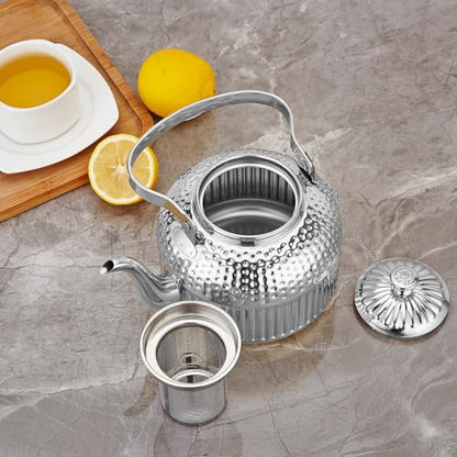SANQIAHOME Antique 1.4L (45 Oz) Stainless Steel Teapot with Infuser Silver - color: Silver, size: 1.4 Liters