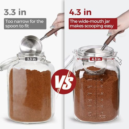 1.1 Gallon Wide Mouth Glass Canisters with Airtight Lids & Measurement Marks (2-Pack) – Includes 2 Measuring Scoops & Labels, Food Storage Jars for Flour, Sugar & Baking Supplies | BPA-Free