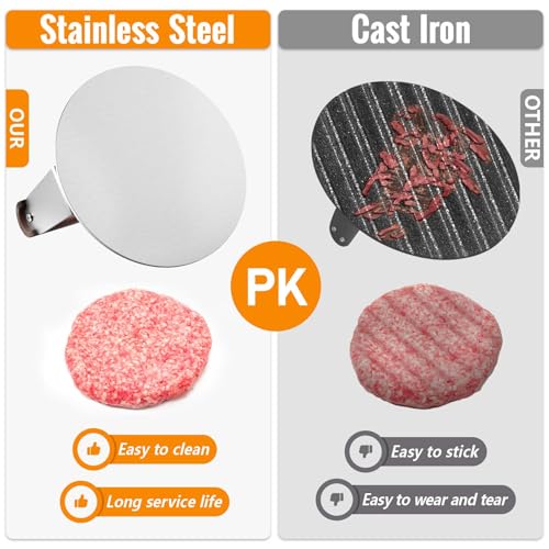 HULISEN Burger Smasher, Stainless Steel Smashed Burger Press, 6 Inch Hamburger Press for Griddle, Heavy-Duty Grill Press with Wood Handle, BBQ Accessories Tool, Weights 1.24 lb, Gift Wrapping - size: 6 Inch Round Press