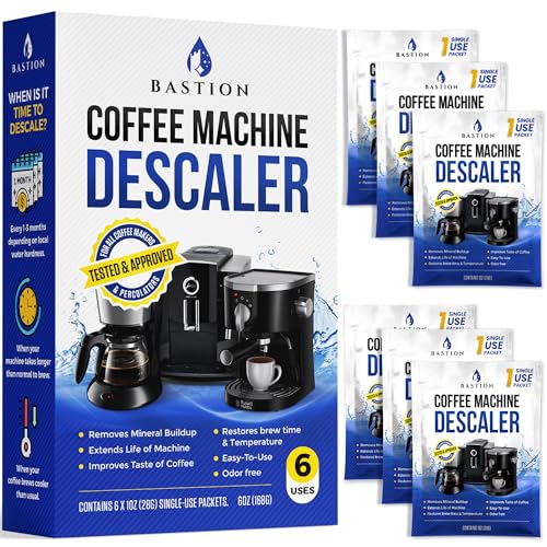 Descaling Powder Solution (6-Uses) Coffee Machine Descaler Cleaner | Compatible with Breville Keurig Nespresso Delonghi Ninja | To Descale Automatic Coffee Pots & Makers & Espresso Machines - size: 1 Count (Pack of 6), style: Powder