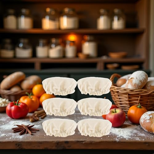 6 Pcs Beige Sourdough Starter Jar Cloth Covers,Cotton Linen Bread Fermentation Cover,Sourdough Starter Jar Kits Replacement,Elastic Cloth Covers Fit Jars Mouth from 3-4 inch Set Canning Lids