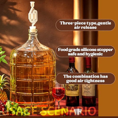 Ziliny 2 Pieces 5 Gallon Glass Carboy, 5 Gallon Glass Water Jug with Drilled & Undrilled Silicone Stoppers and Airlock Fermenting Jug Fermentation Jar Clear Beer Carboy for Beer Wine Making (Clear) - size: 5 Gallon