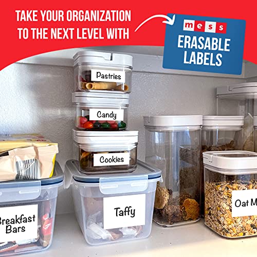 MESS Reusable Kitchen Labels - White Dry Erase, 3x4 in, 48-Pack - Erasable Organizing Stickers for Fridge & Freezer - size: 3x4", style: White