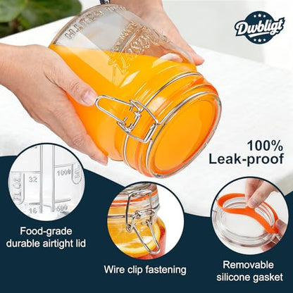 [NEW] 2 Pack Half Gallon Mason Jar with Hinged Lid, Wide Mouth Glass Flour Container for Food Storage, Cookie, Coffee, Pickle - 64 Oz Glass Jar with Glass Lid - Vintage Mason Jars w 2 Scale Marks