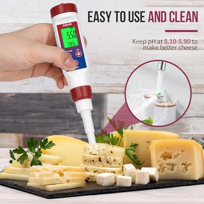 Smart pH Test Strips for Food, Digital pH Reader for Sushi Rice | Bluetooth, Accurate Canning pH Test Kits for Liquids with ATC, Professional Fermenting pH Test Pen, Spear pH Probe - color: Red+Blue