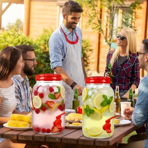 Havawish 2 Pcs 1 Gallon Plastic Beverage Dispenser with Spigot Clear Summer Kitchen Fridge Drink Dispenser for Parties Lemonade Juice Tea Beer Cold Water (Red,Cylinder) - color: Red, style: Cylinder