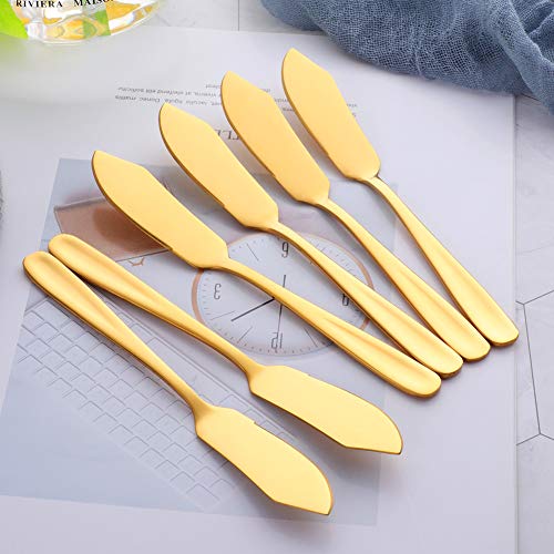 Stainless Steel Cheese Dessert Knives, Set of 6, Breakfast Butter Knife, Slicer Sandwich Spreader(Gold)