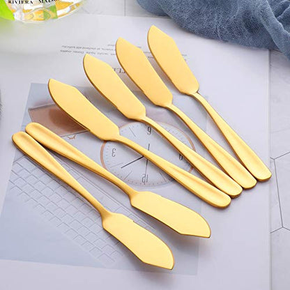 Stainless Steel Cheese Dessert Knives, Set of 6, Breakfast Butter Knife, Slicer Sandwich Spreader(Gold)