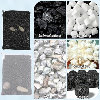 20PCS 7.9 X 5.8 Inch Aquarium Filter Media Bag Extra Fine 100μm Reusable Aquarium Mesh Bags with Zipper, White & Black Filter Mesh Bag for Fish Tank Activated Carbon, Ceramic Rings