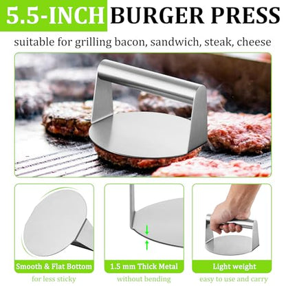 Smash Burger Kit 5Pcs, HaSteeL 9" Basting Cover, Metal Spatula and Bacon Press for Griddle, Heavy Duty Stainless Steel Spatula, Griddle Accessories Kit Perfect for Flat Top Teppanyaki Grilling Cooking