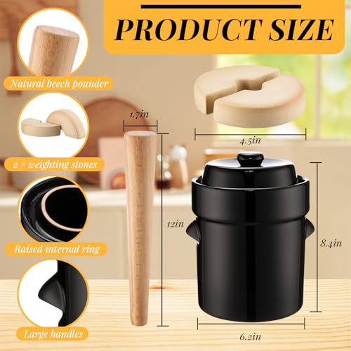 Nuenen 2 Set 1/2 Gallon Fermentation Crock Sauerkraut Crock with Lid Weights & Pounder Ceramic Fermenting Jar Brown Stoneware Pot for Fermenting Pickling Cabbage Sauerkraut Pickles Vegetables