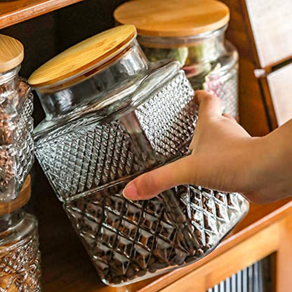 Large Glass Storage Jar, 60 FL OZ Glass Food Storage Containers with Bamboo Lid, Kitchen Containers Cereal Canisters Decorative Jar for Candy Snack Cookies Coffee Tea Nuts Airtight Jars
