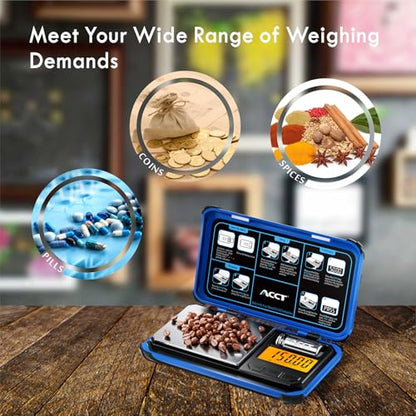 Precision Pocket Scale, 200gx0.01g Jewelry gram Scale, Digital Food Scale with LCD Display, one-Click Conversion 6 Units, Mini Scale for Kitchen/Powder/Coffee/Coins(Battery Included) - color: Blue