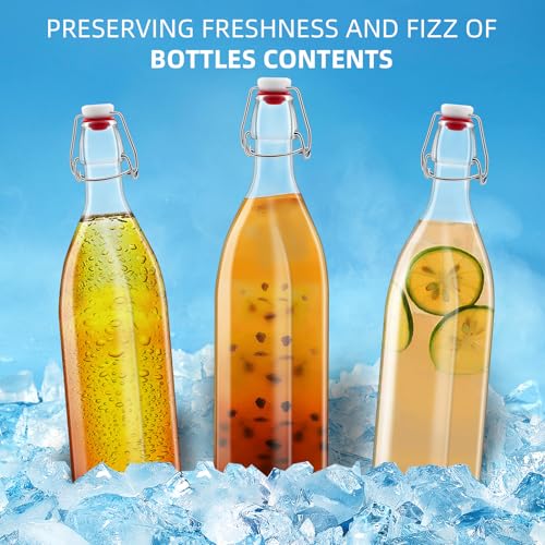 3 Pack 32oz Square Swing Top Glass Bottles, 1000ML Bottles with Airtight Stoppers for Kombucha, Kefir, Vanilla Extract, Beer(Bonus Gaskets, Labels and Funnel)