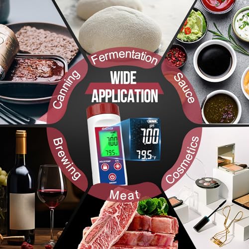 Smart pH Test Strips for Food, Digital pH Reader for Sushi Rice | Bluetooth, Accurate Canning pH Test Kits for Liquids with ATC, Professional Fermenting pH Test Pen, Spear pH Probe - color: Red+Blue