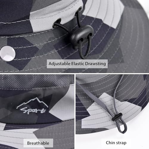 Sun Hats for Men Women Fishing Hat UPF 50+ Breathable Wide Brim Summer UV Protection Hat - color: Camo Dark Grey(with Face Cover & Neck Flap )