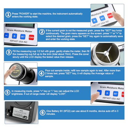 Grain Moisture Meter High Precision Grain Moisture Tester with Temperature Compensation Portable Seed Moisture Meter for 22 Grains including Wheat, Soybean, Coffee and More - color: Test 22 Grains