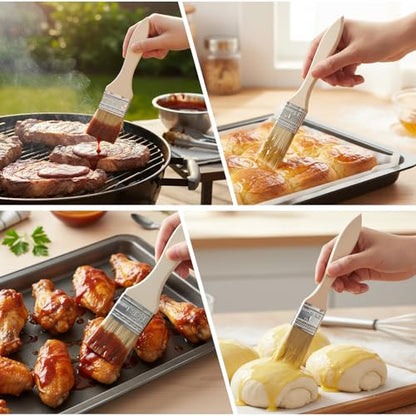 TIESOME 3 Pcs Natural Bristle Pastry Brush, Basting Brush for Baking, Cooking & Grilling, Wood Handle Sauce Brushes for Oil, Butter, Marinade (Wood, 6.89-7.48 Inch)