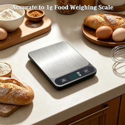 Food Scale, 10kg/22lb Digital Kitchen Scale Weight Grams and Ounces for Baking Cooking Coffee Package Postage, LCD Display, Easy Clean Stainless Steel(No Battery Included)