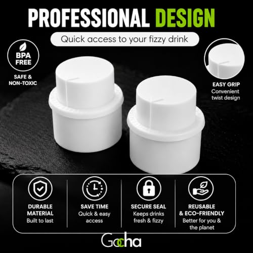 GOCHA 2 PCS Vacuum Soda Bottle Stoppers, Silicone Fizz Keeper Caps, Carbonation Preserver for Soda, Sparkling Water, Soft Drinks & Beer Bottles, Reusable Leak Proof Bottle Sealer | (White) - color: White
