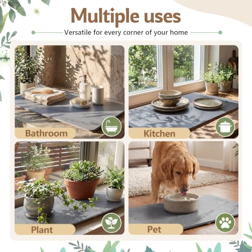1 Pcs 32" x 18" Extra Large Stone Dish Drying Mat for Kitchen Counter Marble Diatomaceous Earth Mat with Wooden Feet Absorbent Quick Dry for Pot Dishes Bottles Cups Bottles Tableware