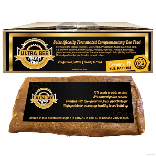 Ultra Bee Rocket Fuel Patties™ with Natural Pollen + Bio-Activator | 40 lb | High-Protein Bee Feed for Healthy Brood & Increased Honey Yield | Made in The USA | 15% Protein, 5% USA-Sourced Pollen
