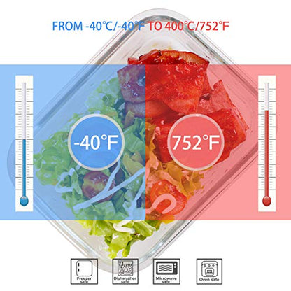 AILTEC Glass Food Storage Containers with Lids, [18 Piece] Glass Meal Prep Containers Set, Airtight Leak Proof, Oven Freezer Dishwasher Safe, BPA Free (9 Lid & 9 Container) - color: clear