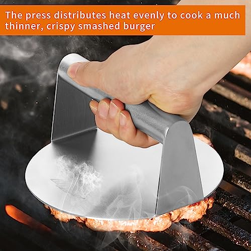 ALLTOP Smash Burger Press -Grill Essential,Stainless Steel Non-Stick Smasher Hamburger Press -Patty Maker for Flat Top Griddle,Grill,BBQ - Round Kitchen Tool (5.5 Inch)