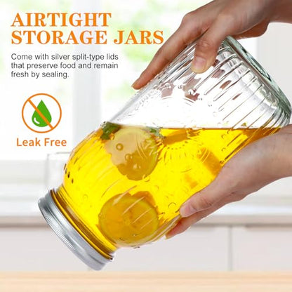 HINGWAH Wide Mouth Mason Jars 64 oz, 3 Pack Large Half Gallon Mason Jars with Airtight Lids and Bands, Clear Glass Canning Jars for Preserving, Pickling, Fermenting, Meal Prep & DIY Crafts (Sunflower) - size: 64oz- 3pack