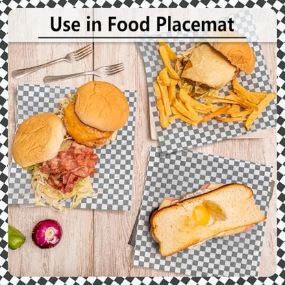 EcoDispose 12 x 12 Inches Grease Proof Deli Paper Precut Sheets for Deli Food, BBQ, Picnic, Party (100 Pcs, Black&White Checker) - size: Black Checker 12"x12"