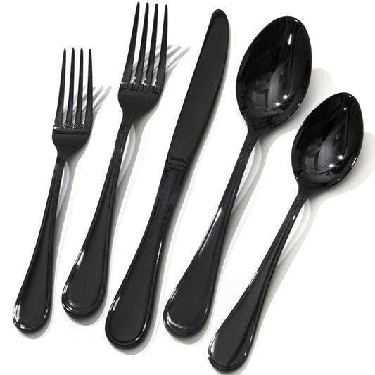 KINGSTONE 20 Piece Teardrop Silverware Set for 4, 18/10 Stainless Steel Flatware Set, Modern Design Cutlery Set for Home/Hotel/Wedding,Mirror Polished and Dishwasher Safe, Black - color: Black, size: 20-Piece