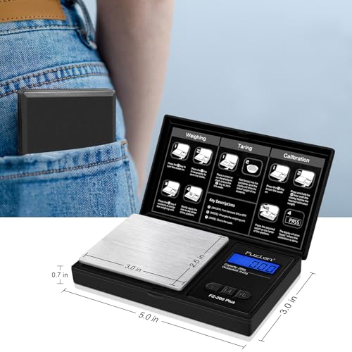 Fuzion Digital Pocket Gram Scale .01 Gram Accuracy, 200g Mini Gram Scale, Small Scale for Food, Jewelry, Herb, Spice, Coin - Weight Gram and Oz - color: Black, size: 200g with Tray